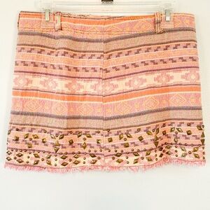 Free People Skirt Multicolor Cotton Boho Western Tapestry Art Fringe Size 4